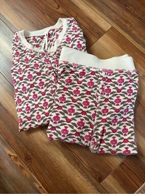 Anthropologie Pink and Cream Floral Thermal Pajama Set